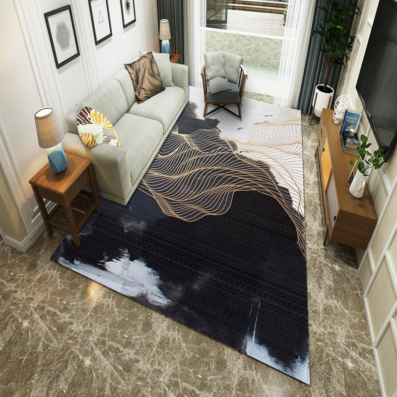 New Chinoiserie Area Rug Multi Colored Abstract Wave Rug Stain Resistant Washable Anti-Slip Backing Rug for Lounge Black Clearhalo 'Area Rug' 'Rug' 2184706