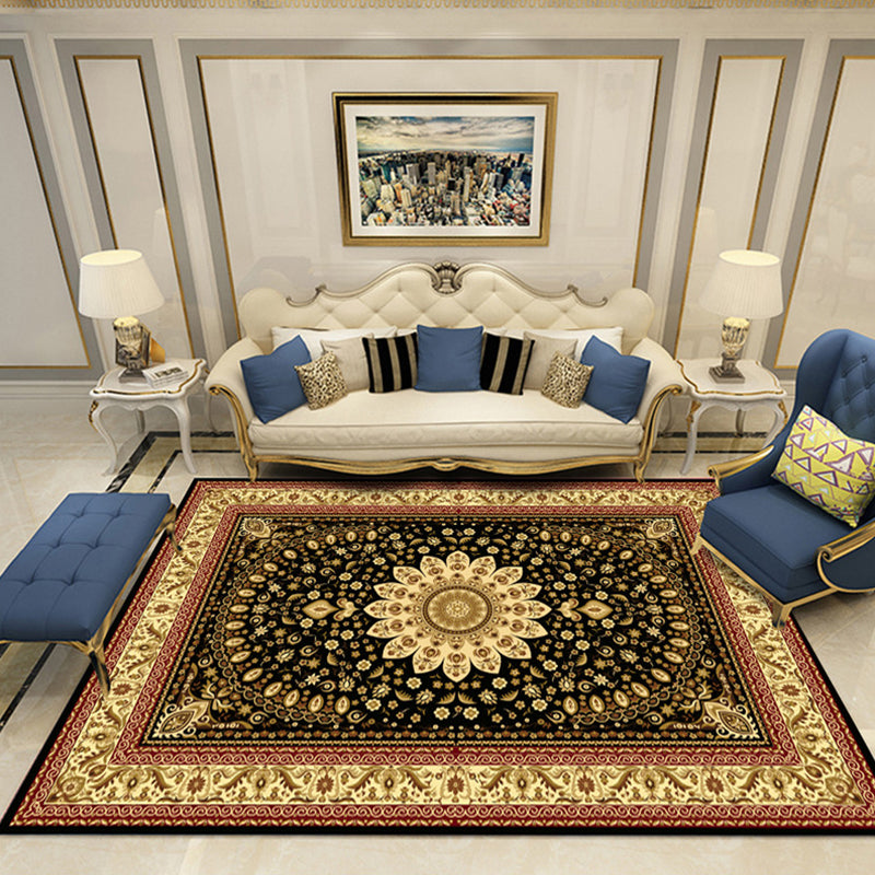 Nostalgia Chamber Area Rug Multi Colored Jacquard Carpet Synthetics Pet Friendly Anti-Slip Backing Machine Washable Rug Black-Gold Clearhalo 'Area Rug' 'Rugs' 'Shabby Chic' Rug' 2184848