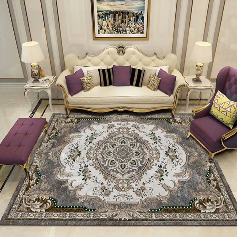 European Style Print Rug Multi Color Classic Carpet Polypropylene Washable Stain Resistant Non-Slip Backing Rug for Lounge Dark Gray Clearhalo 'Area Rug' 'Rugs' 'Shabby Chic' Rug' 2184858