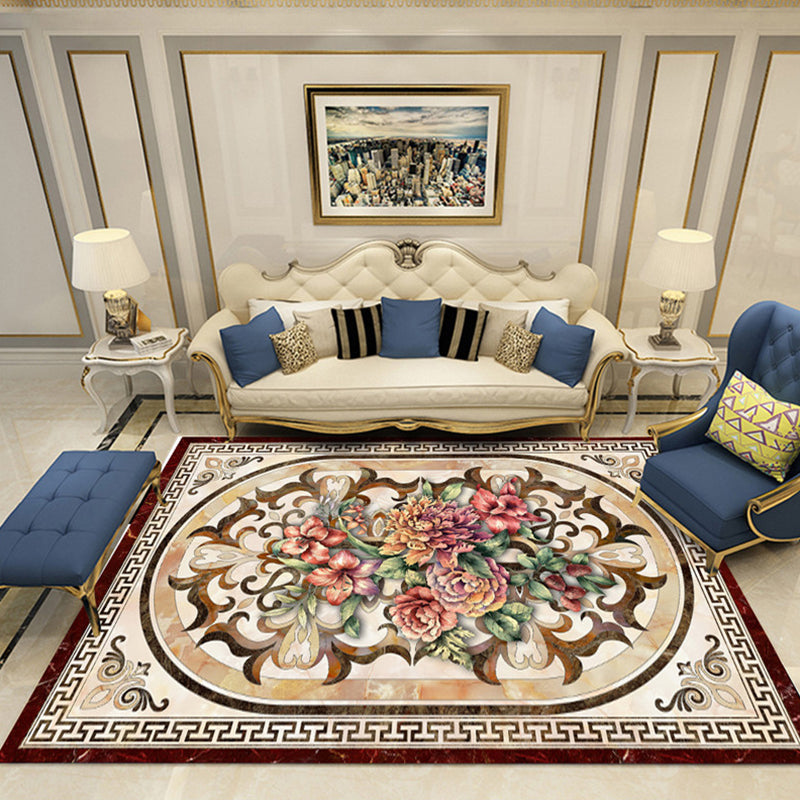European Style Print Rug Multi Color Classic Carpet Polypropylene Washable Stain Resistant Non-Slip Backing Rug for Lounge White Clearhalo 'Area Rug' 'Rugs' 'Shabby Chic' Rug' 2184861