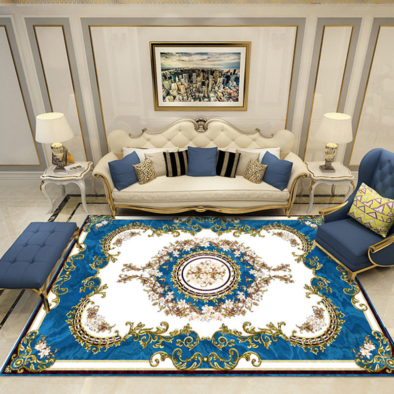 European Style Print Rug Multi Color Classic Carpet Polypropylene Washable Stain Resistant Non-Slip Backing Rug for Lounge White-Blue Clearhalo 'Area Rug' 'Rugs' 'Shabby Chic' Rug' 2184864
