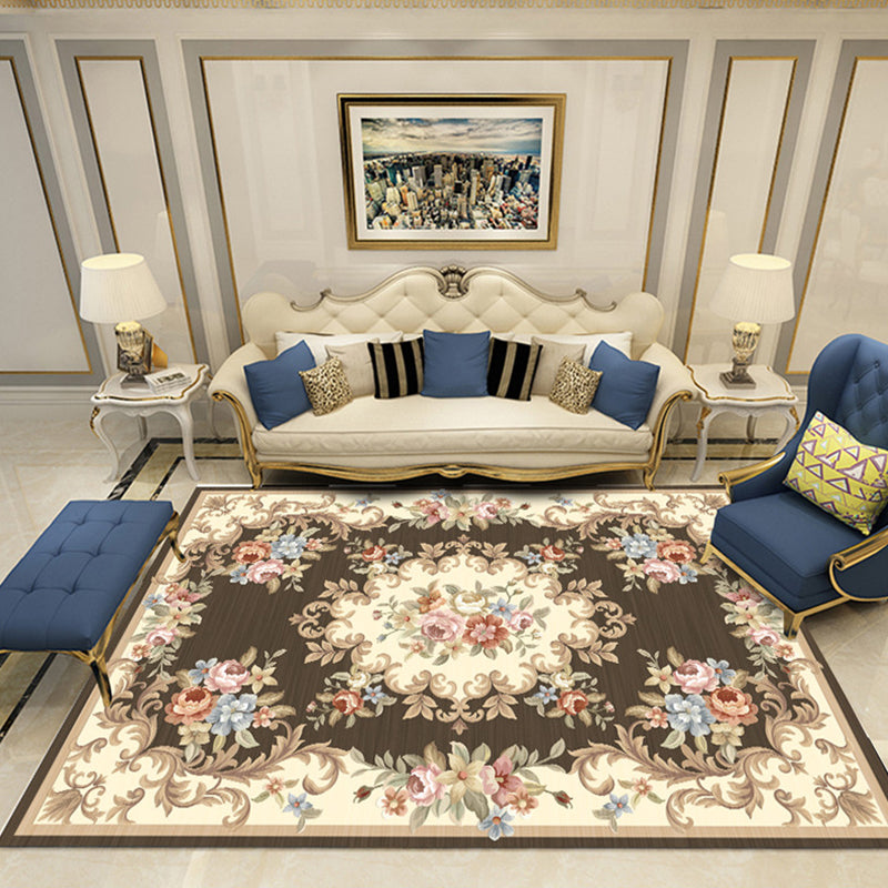 European Style Print Rug Multi Color Classic Carpet Polypropylene Washable Stain Resistant Non-Slip Backing Rug for Lounge Brown Clearhalo 'Area Rug' 'Rugs' 'Shabby Chic' Rug' 2184865