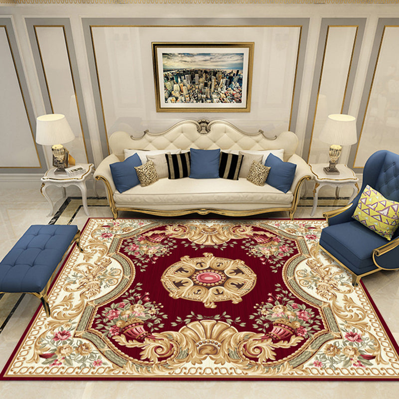 European Style Print Rug Multi Color Classic Carpet Polypropylene Washable Stain Resistant Non-Slip Backing Rug for Lounge Rose Red-White Clearhalo 'Area Rug' 'Rugs' 'Shabby Chic' Rug' 2184866