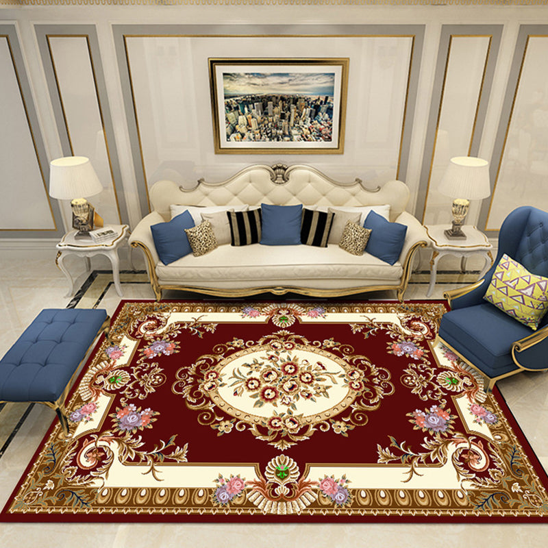 European Style Print Rug Multi Color Classic Carpet Polypropylene Washable Stain Resistant Non-Slip Backing Rug for Lounge Rose Red Clearhalo 'Area Rug' 'Rugs' 'Shabby Chic' Rug' 2184869