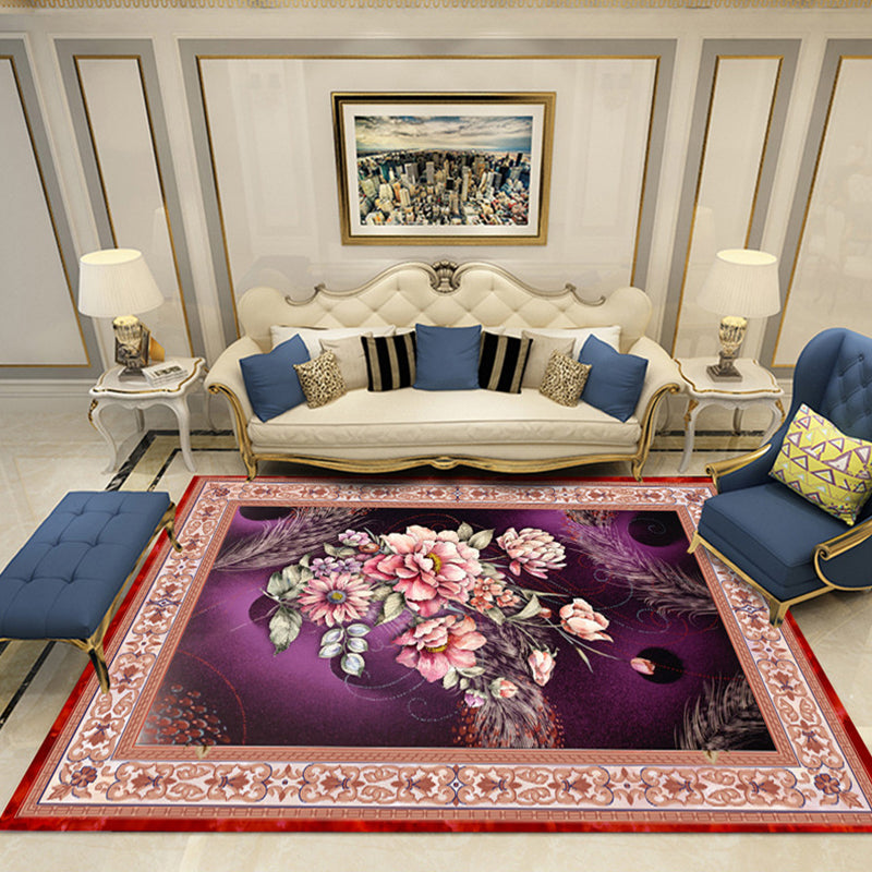 European Style Print Rug Multi Color Classic Carpet Polypropylene Washable Stain Resistant Non-Slip Backing Rug for Lounge Purple Clearhalo 'Area Rug' 'Rugs' 'Shabby Chic' Rug' 2184871