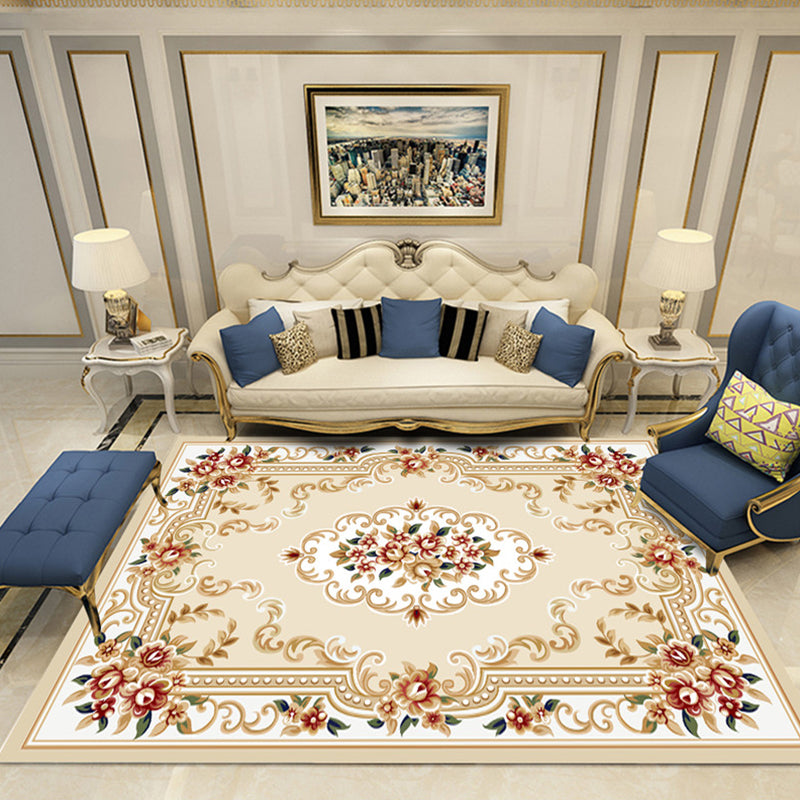 European Style Print Rug Multi Color Classic Carpet Polypropylene Washable Stain Resistant Non-Slip Backing Rug for Lounge Beige Clearhalo 'Area Rug' 'Rugs' 'Shabby Chic' Rug' 2184873