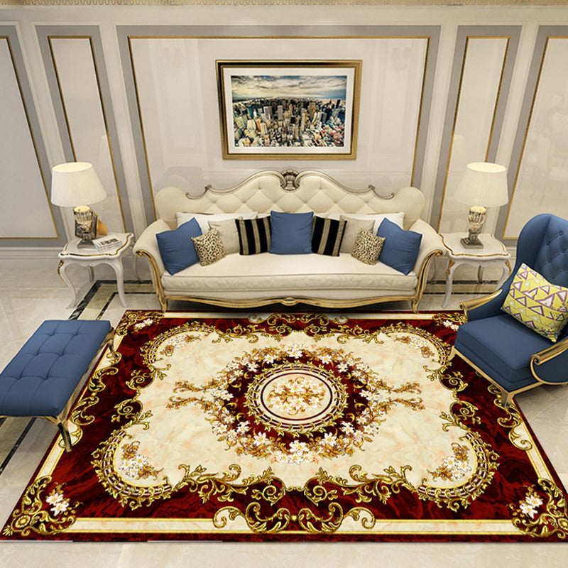 European Style Print Rug Multi Color Classic Carpet Polypropylene Washable Stain Resistant Non-Slip Backing Rug for Lounge Beige-Red Clearhalo 'Area Rug' 'Rugs' 'Shabby Chic' Rug' 2184879