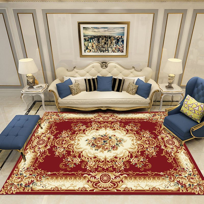 European Style Print Rug Multi Color Classic Carpet Polypropylene Washable Stain Resistant Non-Slip Backing Rug for Lounge Light Burgundy Clearhalo 'Area Rug' 'Rugs' 'Shabby Chic' Rug' 2184881