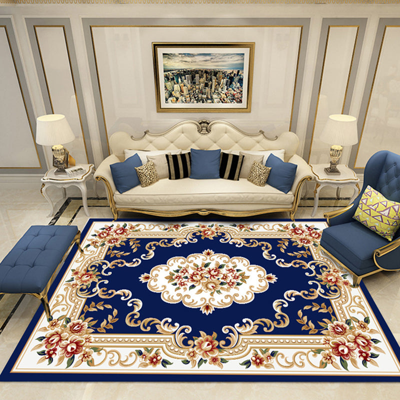 European Style Print Rug Multi Color Classic Carpet Polypropylene Washable Stain Resistant Non-Slip Backing Rug for Lounge Dark Blue-White Clearhalo 'Area Rug' 'Rugs' 'Shabby Chic' Rug' 2184882
