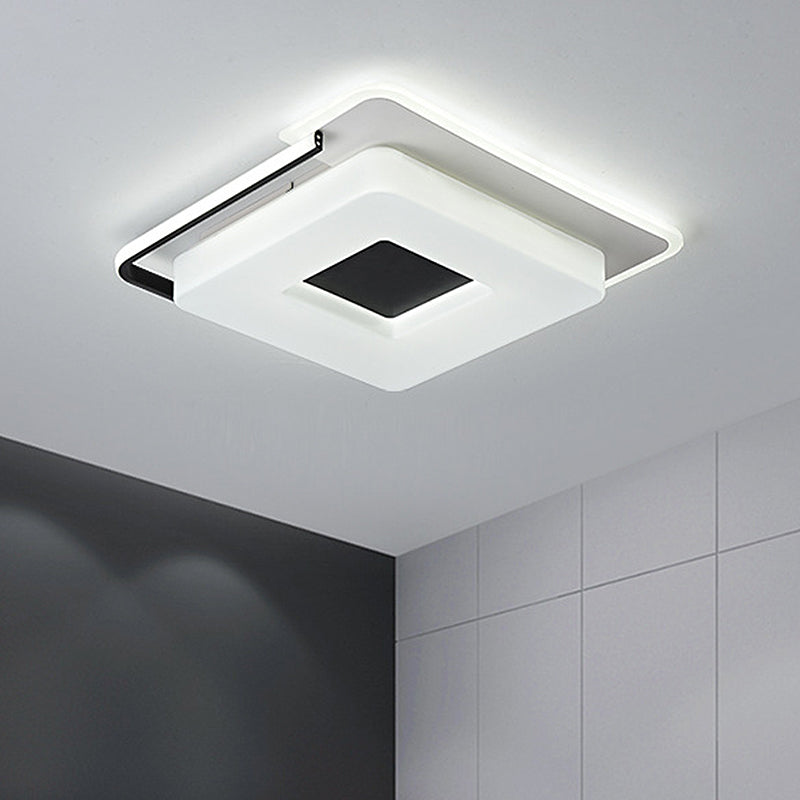 Round/Square Bedroom Flush Ceiling Light Simple 16"/19.5" Wide Acrylic Shaded Black and White Flush Light Fixture in White Light Black-White 19.5" Square Clearhalo 'Ceiling Lights' 'Close To Ceiling Lights' 'Close to ceiling' 'Flush mount' Lighting' 218501