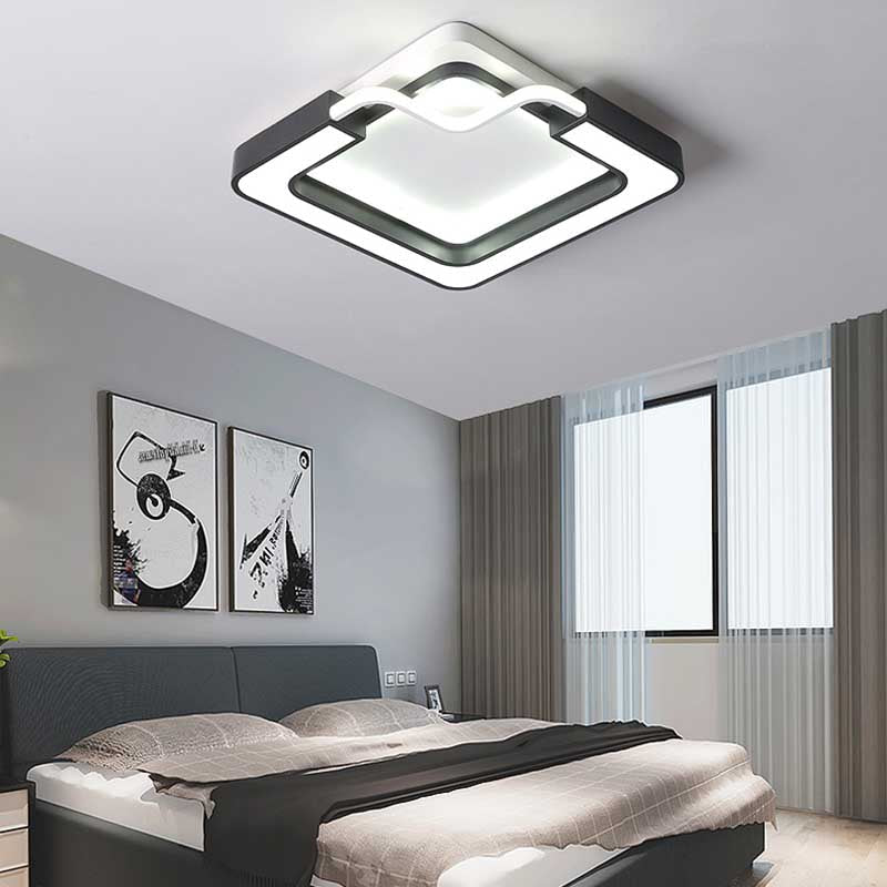 16"/19.5" W Modern Metal LED Flush Mount Lamp Black and White Square/Round Ceiling Mounted Fixture for Bedroom, White Light Clearhalo 'Ceiling Lights' 'Close To Ceiling Lights' 'Close to ceiling' 'Flush mount' Lighting' 218505