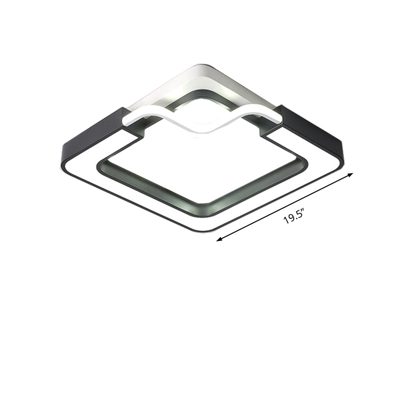 16"/19.5" W Modern Metal LED Flush Mount Lamp Black and White Square/Round Ceiling Mounted Fixture for Bedroom, White Light Clearhalo 'Ceiling Lights' 'Close To Ceiling Lights' 'Close to ceiling' 'Flush mount' Lighting' 218508