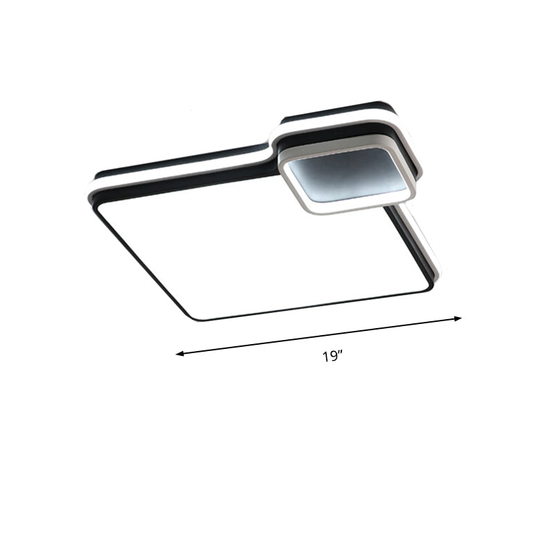 19"/23" W LED Bedroom Flushmount Lighting Black and White Round/Square Acrylic Shaded Flush Ceiling Light, White Light Clearhalo 'Ceiling Lights' 'Close To Ceiling Lights' 'Close to ceiling' 'Flush mount' Lighting' 218517
