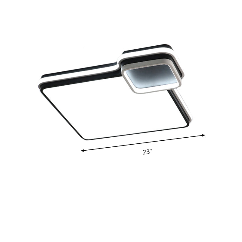 19"/23" W LED Bedroom Flushmount Lighting Black and White Round/Square Acrylic Shaded Flush Ceiling Light, White Light Clearhalo 'Ceiling Lights' 'Close To Ceiling Lights' 'Close to ceiling' 'Flush mount' Lighting' 218518