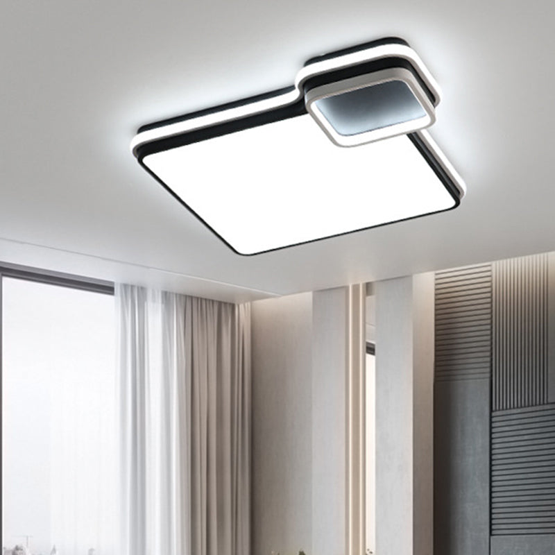 19"/23" W LED Bedroom Flushmount Lighting Black and White Round/Square Acrylic Shaded Flush Ceiling Light, White Light Clearhalo 'Ceiling Lights' 'Close To Ceiling Lights' 'Close to ceiling' 'Flush mount' Lighting' 218525