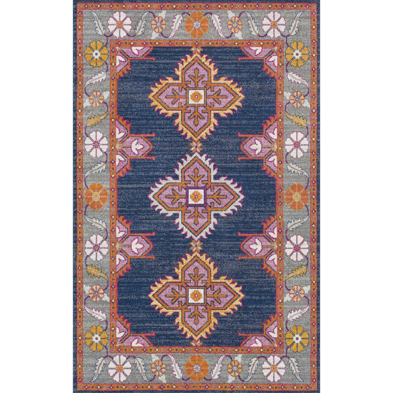 Persian Home Rug Multi Color Symmetric Print Carpet Polyester Anti-Slip Backing Machine Washable Stain Resistant Rug Dark Blue Clearhalo 'Area Rug' 'Moroccan' 'Rugs' Rug' 2185252