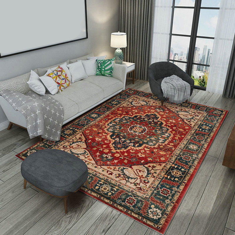 Multi-Color Floral Print Rug Polyester Moroccan Area Carpet Non-Slip Backing Machine Washable Pet Friendly Rug for Sitting Room Brick Red Clearhalo 'Area Rug' 'Moroccan' 'Rugs' Rug' 2185289