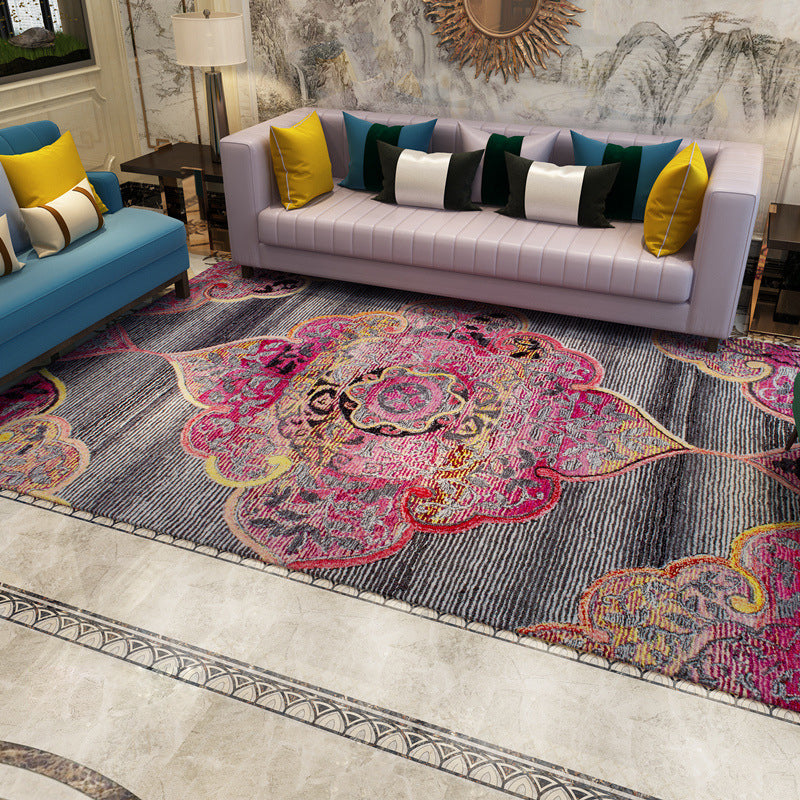 Antique Multi Color Floral Rug Polypropylene Moroccan Area Carpet Pet Friendly Washable Non-Slip Rug for Guest Room Rose Red Clearhalo 'Area Rug' 'Moroccan' 'Rugs' Rug' 2185537