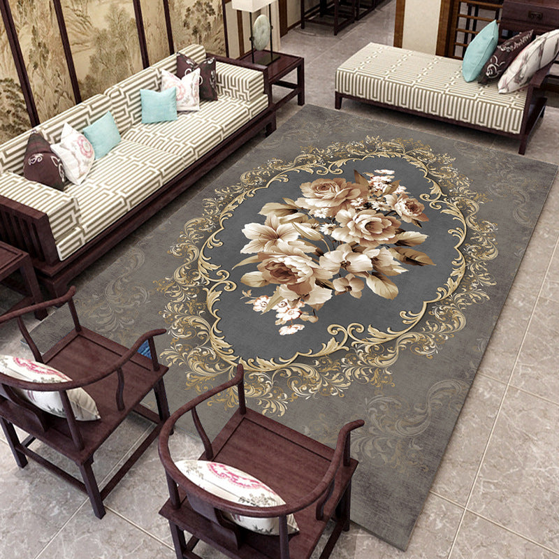 Oriental Blossom Area Rug Multi Colored Polyester Carpet Stain Resistant Non-Slip Machine Washable Rug for Living Room Grey Clearhalo 'Area Rug' 'Moroccan' 'Rugs' Rug' 2185590