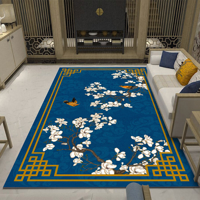 Oriental Blossom Area Rug Multi Colored Polyester Carpet Stain Resistant Non-Slip Machine Washable Rug for Living Room Royal Blue Clearhalo 'Area Rug' 'Moroccan' 'Rugs' Rug' 2185594