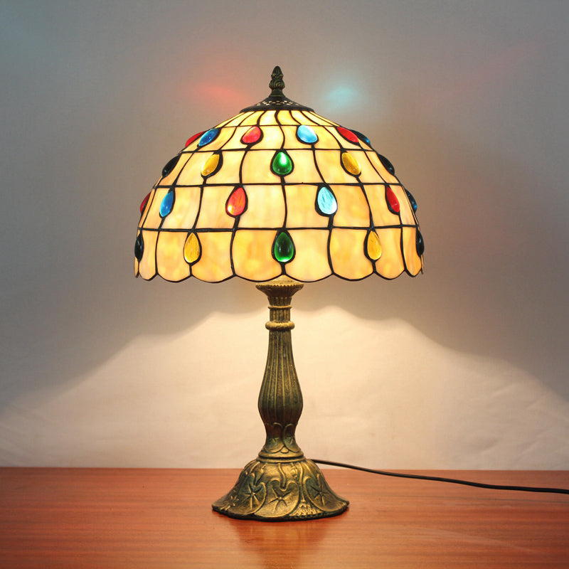 1 Head Table Lamp Decorative Dome Shade Stained Glass Nightstand Light for Living Room Yellow Clearhalo 'Lamps' 'Table Lamps' Lighting' 2186348