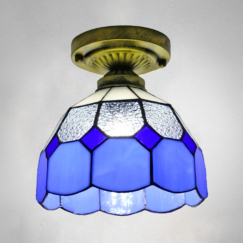1������Head Flush Mount Light Classic Bell Shade Gridded Glass Semi Flush Ceiling Light Clear 8" Clearhalo 'Ceiling Lights' 'Close To Ceiling Lights' 'Close to ceiling' 'Glass shade' 'Glass' 'Semi-flushmount' 'Tiffany close to ceiling' 'Tiffany' Lighting' 2186408