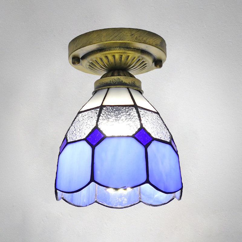 1������Head Flush Mount Light Classic Bell Shade Gridded Glass Semi Flush Ceiling Light Clear 6" Clearhalo 'Ceiling Lights' 'Close To Ceiling Lights' 'Close to ceiling' 'Glass shade' 'Glass' 'Semi-flushmount' 'Tiffany close to ceiling' 'Tiffany' Lighting' 2186410