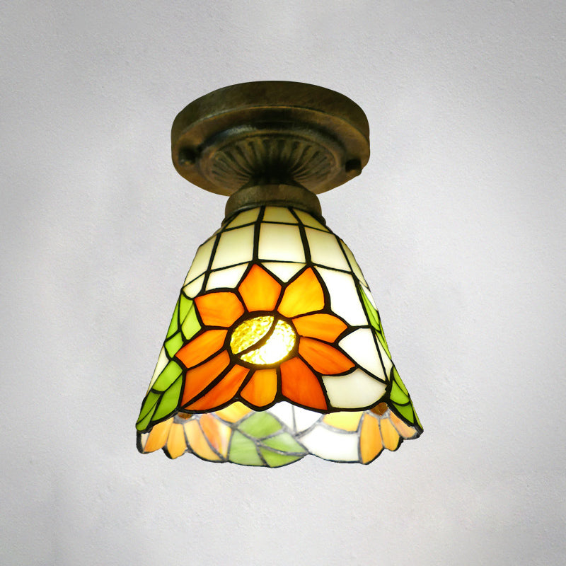 Dome Ceiling Light 1������Bulb Stained Glass Vintage Semi Flush Light Fixture for Corridor Orange 6" Clearhalo 'Ceiling Lights' 'Close To Ceiling Lights' 'Close to ceiling' 'Glass shade' 'Glass' 'Semi-flushmount' 'Tiffany close to ceiling' 'Tiffany' Lighting' 2186429