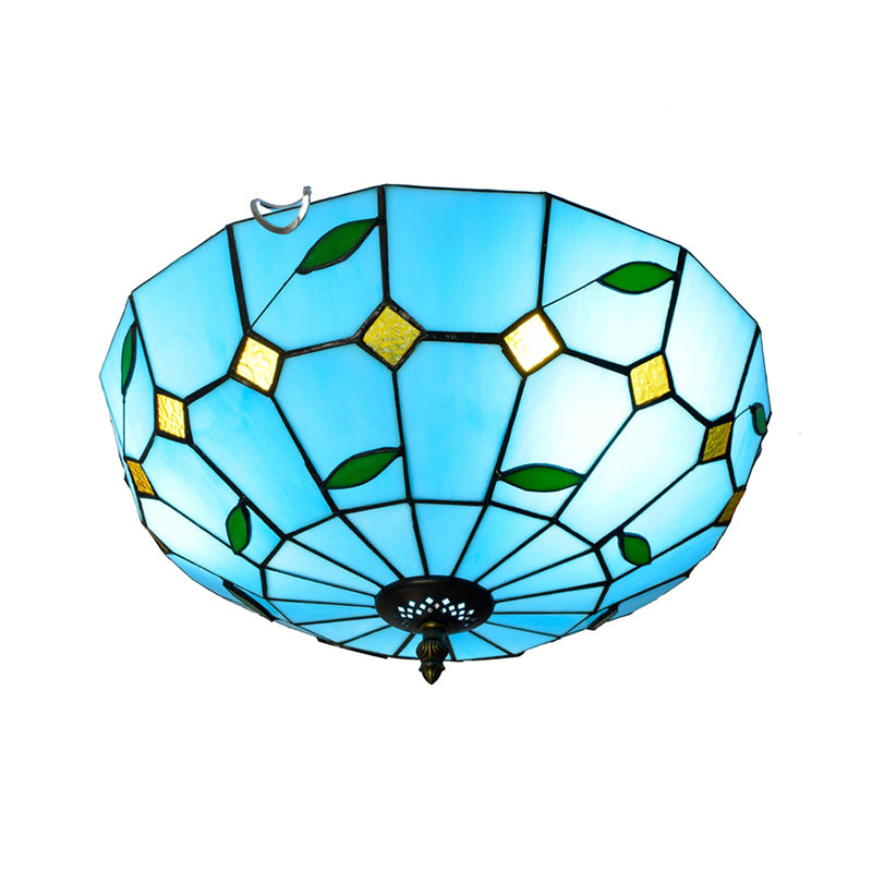 Traditional Bowl Shade Flush Ceiling Light Stained Art Glass Flush Mount Lighting Fixture Clearhalo 'Ceiling Lights' 'Close To Ceiling Lights' 'Close to ceiling' 'Flush mount' Lighting' 2186485