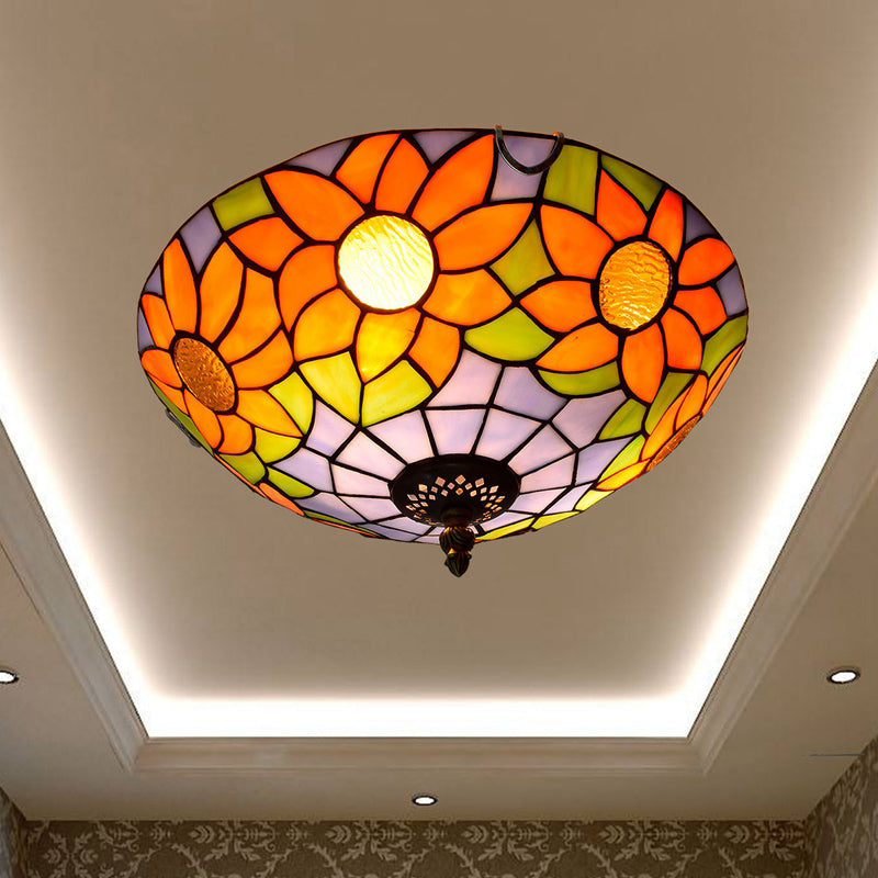 Traditional Bowl Shade Flush Ceiling Light Stained Art Glass Flush Mount Lighting Fixture Purple 12" Clearhalo 'Ceiling Lights' 'Close To Ceiling Lights' 'Close to ceiling' 'Flush mount' Lighting' 2186491