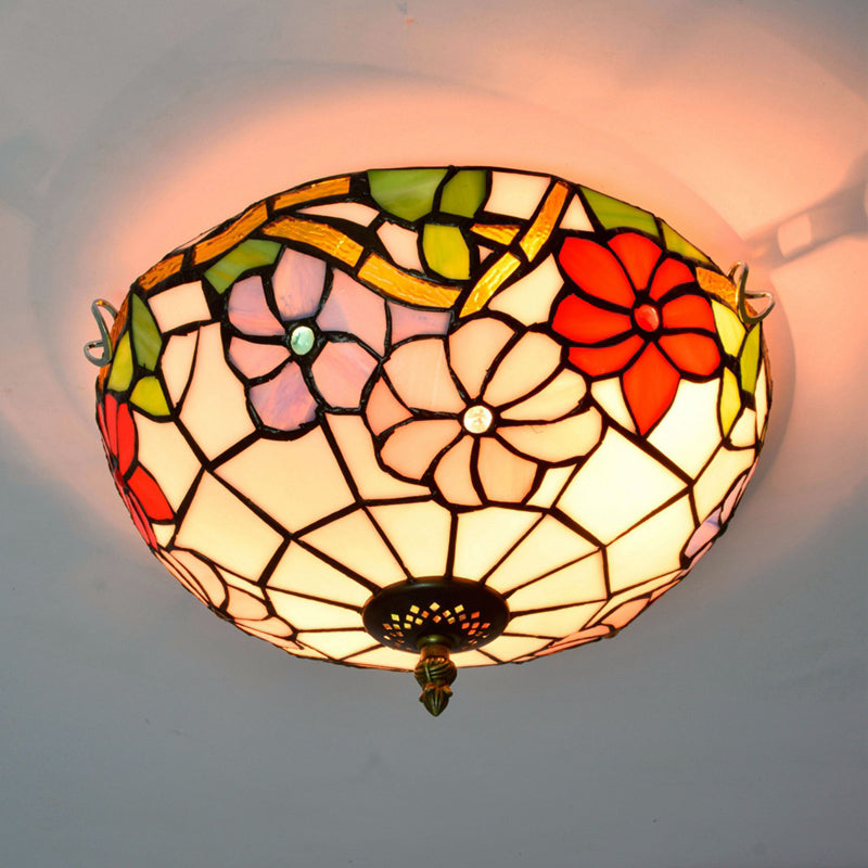 Traditional Bowl Shade Flush Ceiling Light Stained Art Glass Flush Mount Lighting Fixture Apricot 12" Clearhalo 'Ceiling Lights' 'Close To Ceiling Lights' 'Close to ceiling' 'Flush mount' Lighting' 2186505