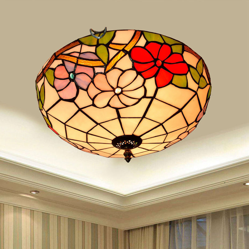Traditional Bowl Shade Flush Ceiling Light Stained Art Glass Flush Mount Lighting Fixture Apricot 16" Clearhalo 'Ceiling Lights' 'Close To Ceiling Lights' 'Close to ceiling' 'Flush mount' Lighting' 2186506