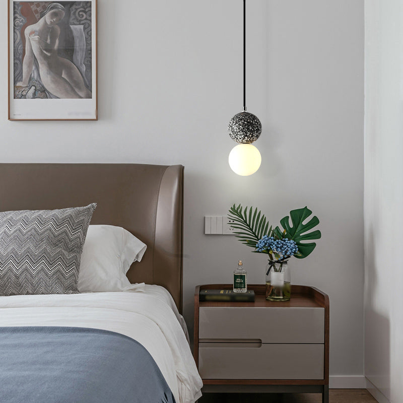 Round Pendant Light Minimalistic Frosted Glass 1 Bulb Dining Room Suspension Light with Terrazzo Decor Black Clearhalo 'Ceiling Lights' 'Lighting' 'Pendant Lights' 2186585_5096bbb7-93f6-4e56-bf63-f5c45a24fb25
