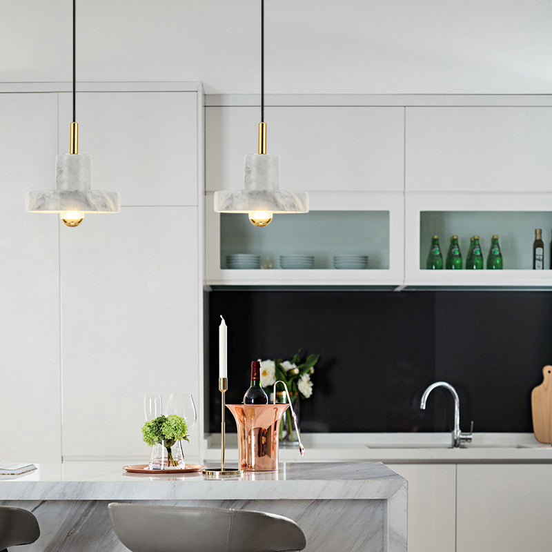 Marble Lid Shaped Ceiling Light Minimalistic Single-Bulb Hanging Lamp for Dining Room Clearhalo 'Ceiling Lights' 'Modern Pendants' 'Modern' 'Pendant Lights' 'Pendants' Lighting' 2186649