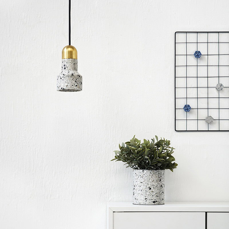 Flashlight Shaped Living Room Suspension Lighting Terrazzo 1-Light Nordic Style Pendant Ceiling Light White Clearhalo 'Ceiling Lights' 'Modern Pendants' 'Modern' 'Pendant Lights' 'Pendants' Lighting' 2186655