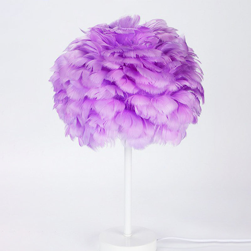 Nordic Style Sphere Shade Nightstand Lamp Feather 1-Light Living Room Table Light White Purple Clearhalo 'Lamps' 'Table Lamps' Lighting' 2186777