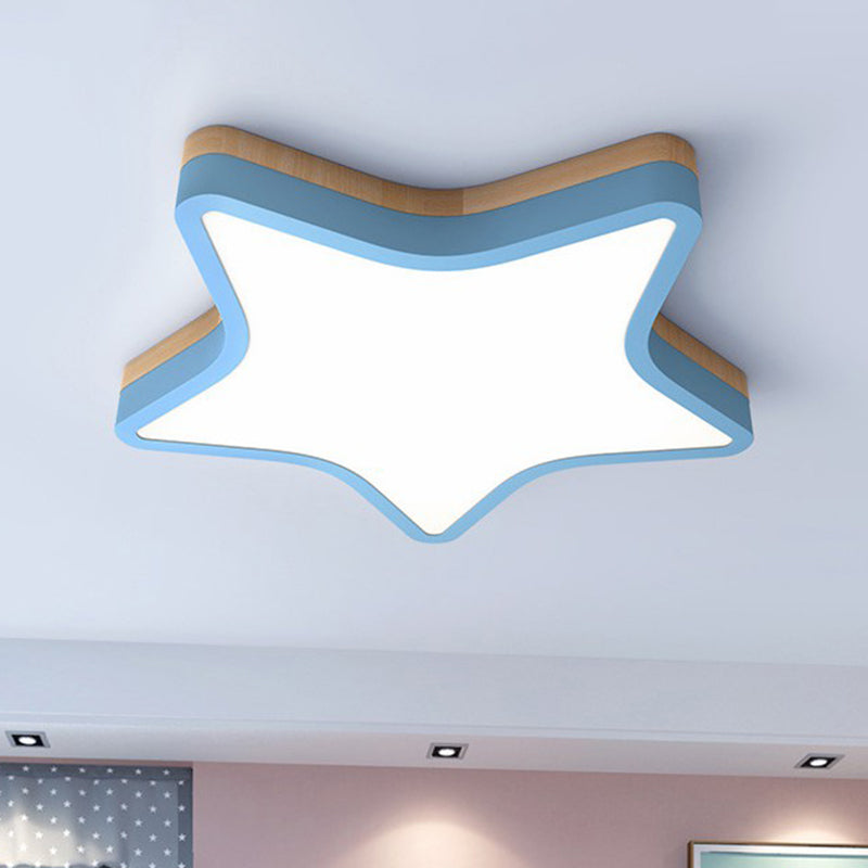 Nordic Star Shaped Flush Ceiling Light Wooden Kids Bedroom LED Flush Mount Lighting Fixture Blue Clearhalo 'Ceiling Lights' 'Close To Ceiling Lights' 'Close to ceiling' 'Flush mount' Lighting' 2186854