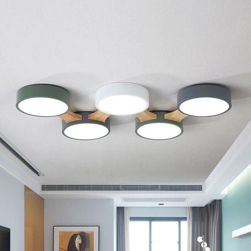 Minimalist Round LED Flush Mount Metallic Living Room Flushmount Ceiling Light in Gray-Green Clearhalo 'Ceiling Lights' 'Close To Ceiling Lights' 'Close to ceiling' 'Flush mount' Lighting' 2187046