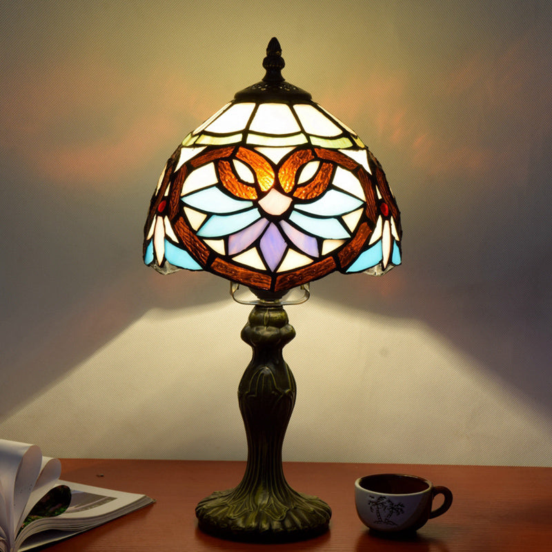 Decorative Dome Table Lamp Single Stained Art Glass Nightstand Lighting for Living Room Brown Clearhalo 'Lamps' 'Table Lamps' Lighting' 2187356