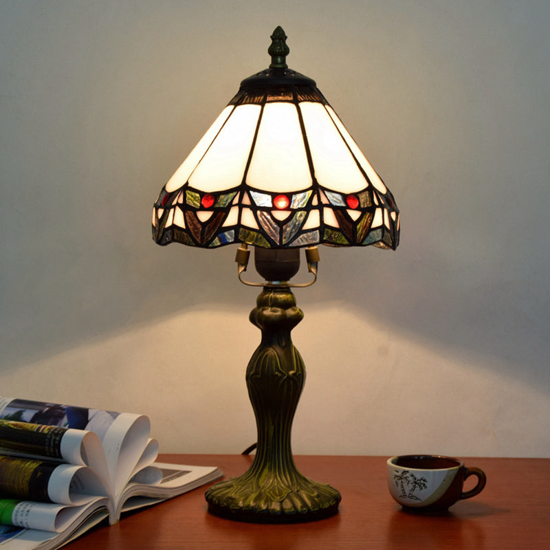 Decorative Dome Table Lamp Single Stained Art Glass Nightstand Lighting for Living Room White Clearhalo 'Lamps' 'Table Lamps' Lighting' 2187362