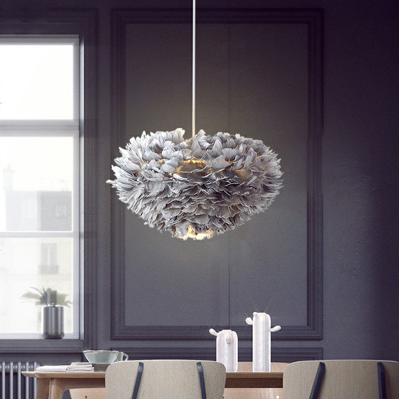 Hemisphere Shaped Girls Bedroom Ceiling Lighting Feather Minimalistic Chandelier Light Fixture Clearhalo 'Ceiling Lights' 'Chandeliers' 'Modern Chandeliers' 'Modern' Lighting' 2187448