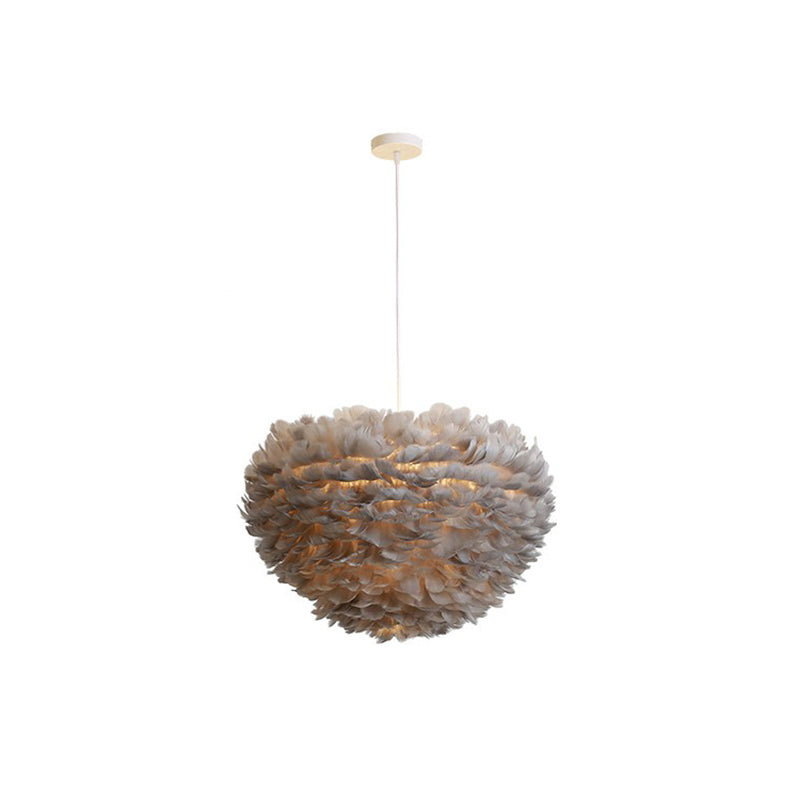 Hemispherical Living Room Feather Pendant Light Feather 1-Light Modern Suspension Light Fixture Grey 23.5" Clearhalo 'Ceiling Lights' 'Modern Pendants' 'Modern' 'Pendant Lights' 'Pendants' Lighting' 2187500