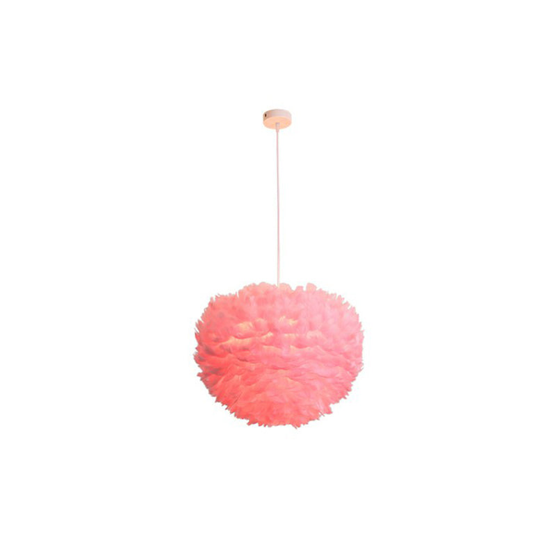 Hemispherical Living Room Feather Pendant Light Feather 1-Light Modern Suspension Light Fixture Pink 12" Clearhalo 'Ceiling Lights' 'Modern Pendants' 'Modern' 'Pendant Lights' 'Pendants' Lighting' 2187510