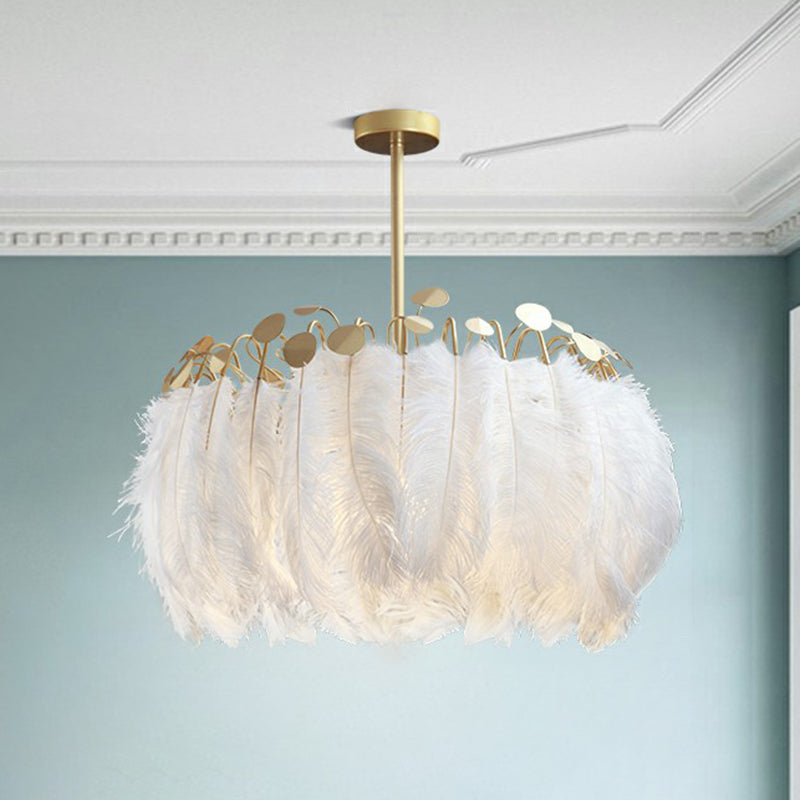 Round Shaped Feather Ceiling Light Modern Style White Hanging Pendant Light for Living Room White Small A Clearhalo 'Ceiling Lights' 'Modern Pendants' 'Modern' 'Pendant Lights' 'Pendants' Lighting' 2187532
