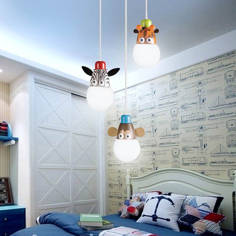 White Globe Hanging Light Cartoon 3 Heads Acrylic Multi Light Pendant with Animal Head Decor White Clearhalo 'Ceiling Lights' 'Pendant Lights' 'Pendants' Lighting' 2187768_5b772891-7255-4422-aca4-c23250feeeeb