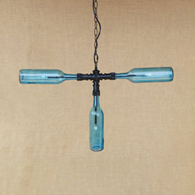 3 Lights Chandelier Lamp Vintage Style Bottle Glass Shade Pendant Lighting in Smoke Grey/Blue for Bar Clearhalo 'Ceiling Lights' 'Chandeliers' 'Clear' 'Glass shade' 'Glass' 'Industrial Chandeliers' 'Industrial' 'Middle Century Chandeliers' 'Modern' 'Tiffany' 'Traditional Chandeliers' Lighting' 21890