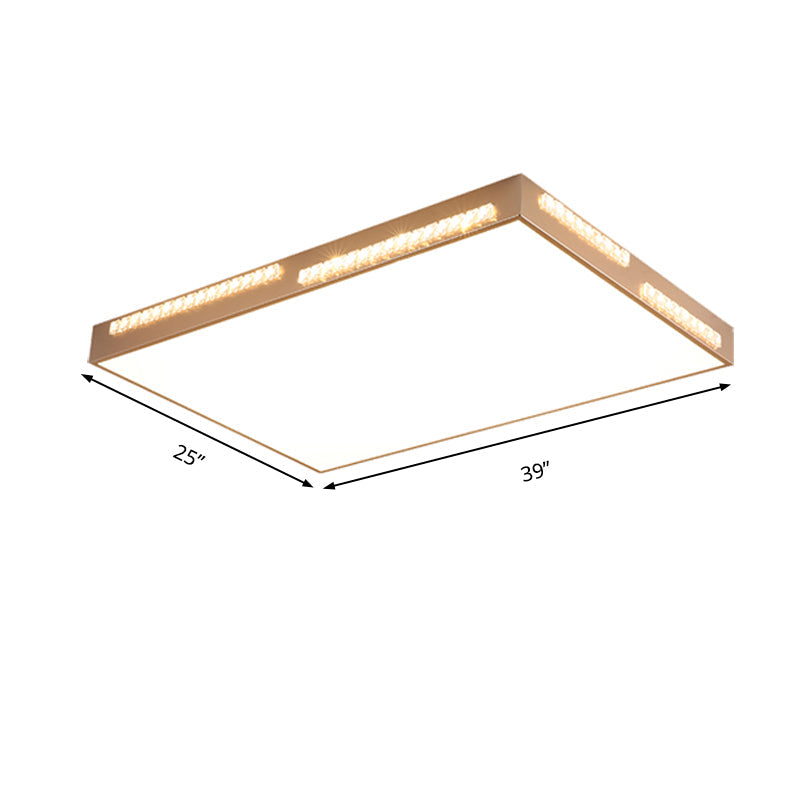 Simple Square/Rectangular LED Flushmount 18"/21.5"/35.5" Wide Metal Golden Bedroom Ceiling Lamp with Crystal Accents Clearhalo 'Ceiling Lights' 'Close To Ceiling Lights' 'Close to ceiling' 'Flush mount' Lighting' 218954