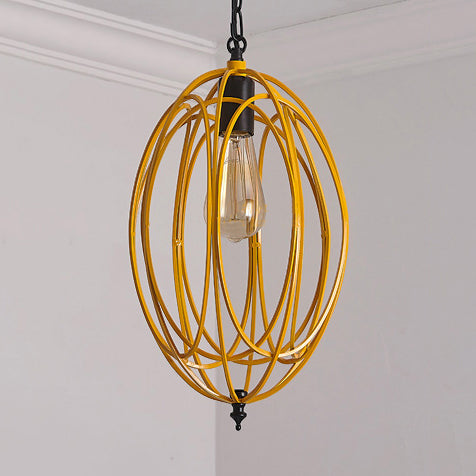 Gray/Red Oval Cage Hanging Ceiling Light Industrial Metallic 1 Bulb Restaurant Pendant Lamp with Adjustable Chain Clearhalo 'Art Deco Pendants' 'Cast Iron' 'Ceiling Lights' 'Ceramic' 'Crystal' 'Industrial Pendants' 'Industrial' 'Metal' 'Middle Century Pendants' 'Pendant Lights' 'Pendants' 'Tiffany' Lighting' 21921