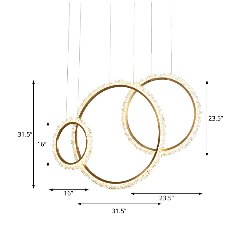 16"/23.5"/31.5" Dia Ring Chandelier Pendant Simplicity Crystal Golden LED Ceiling Light Fixture in White/Warm/Natural Light Clearhalo 'Ceiling Lights' 'Chandeliers' 'Modern Chandeliers' 'Modern' Lighting' 219245