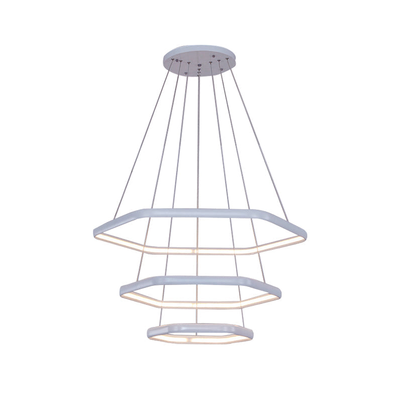 Tiered Hexagonal Chandelier Pendant Simplicity Acrylic 1/2/3-Light LED Hanging Lamp in Black/Silver/White Clearhalo 'Ceiling Lights' 'Chandeliers' 'Modern Chandeliers' 'Modern' Lighting' 219319